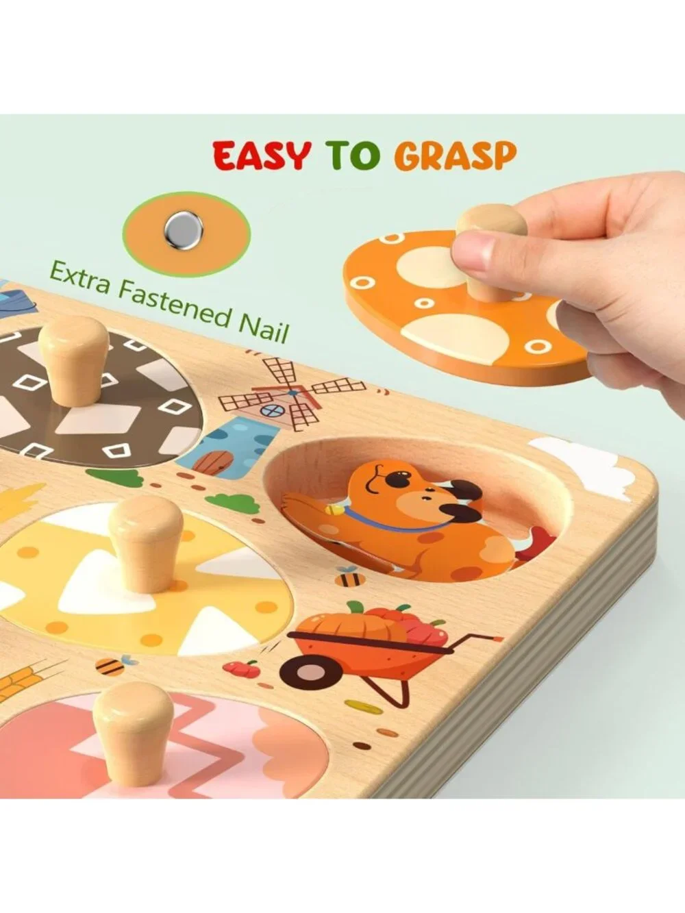 Easter Wooden Farm Animal Puzzles for Toddlers, 8-Pc Montessori Educational Toys